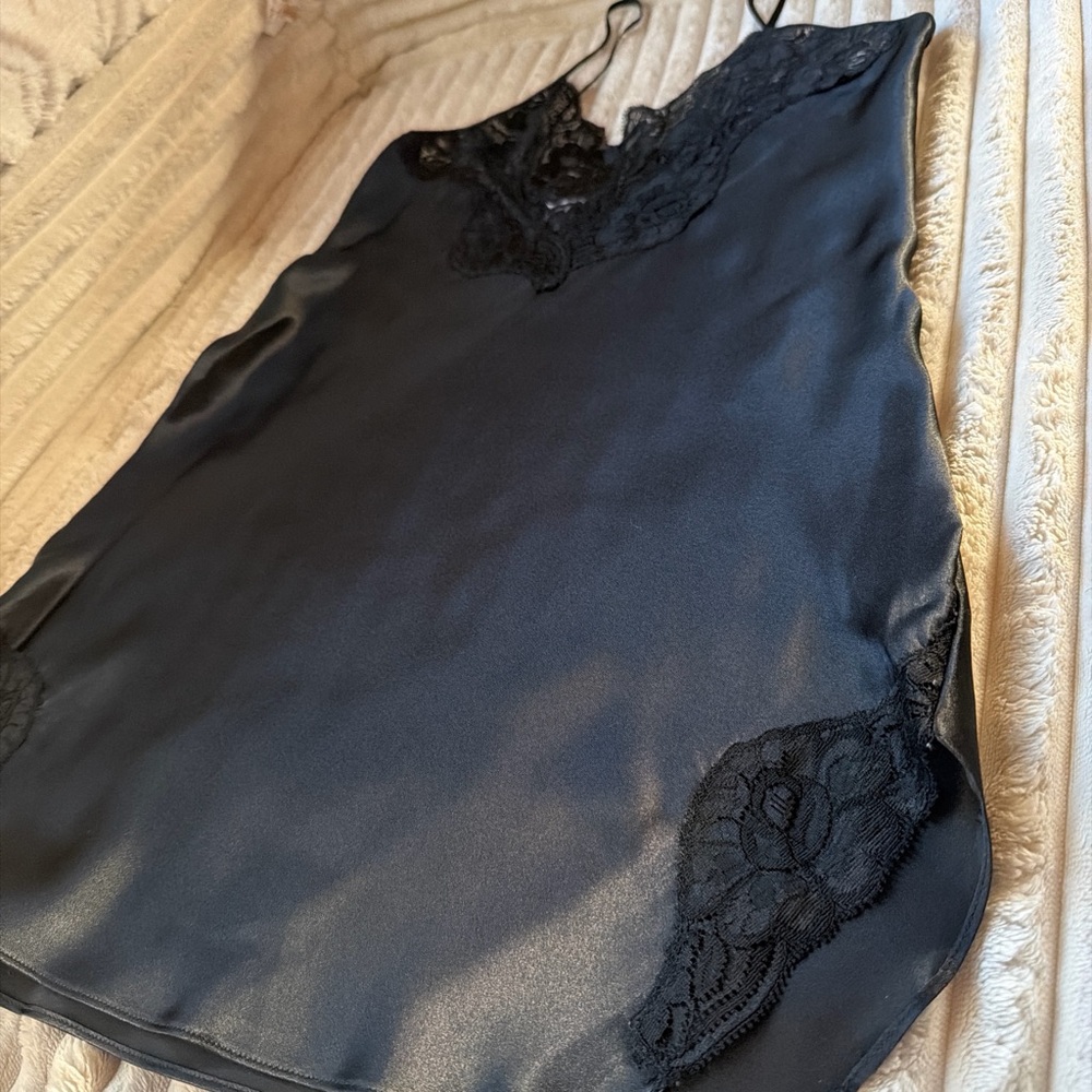 Sleek Black Lace Trim Chemise